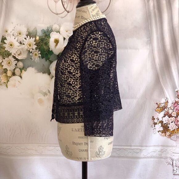 ZARA Cropped Navy Lace Jacket SMALL - Picture 7 of 8